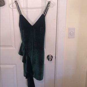 Green velvet dress with pearls straps